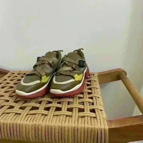 Chloé Sonnie Color Block Leather made in Italy Sneakers Olive green 36 luxury - Picture 2 of 14